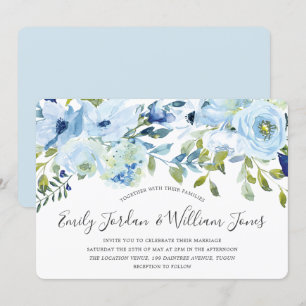 Baby Blue Watercolor Flowers Winter Wedding Invitation