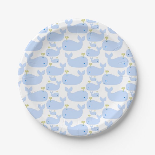 Baby Blue Whales Infant Gift Shower Paper Plates (Front)