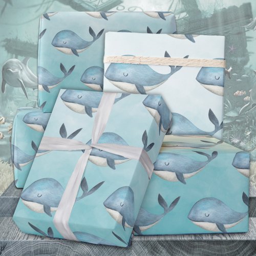 Baby Blue Whales Under The Caribbean Blue Sea Wrapping Paper