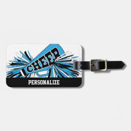 Baby Blue White and Black Cheerleader Megaphone Luggage Tag