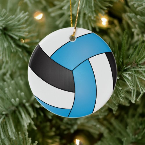 Baby Blue White and Black Volleyball Ceramic Ornament