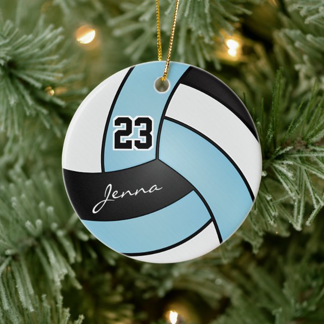 Baby Blue, White and Black 🏐 Volleyball Ceramic Ornament (Tree)