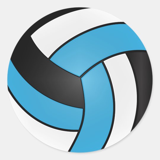Baby Blue, White and Black Volleyball Classic Round Sticker | Zazzle.com