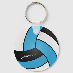 Baby Blue, White and Black Volleyball Keychain