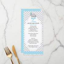 Baby Blue, White and Gray Elephant - Baby Shower M Menu