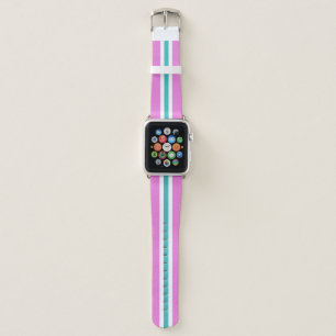 Baby Blue White and Pink Racing Stripe Apple Watch Band