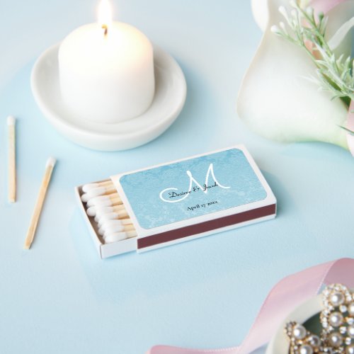 Baby Blue White Black Elegant Wedding Monogram Matchboxes