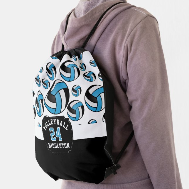 Baby Blue, White & Black Volleyball  Drawstring Bag (Insitu)