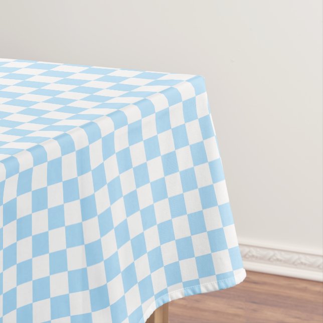 Baby Blue White Checkered Pattern Kids Room Decor Tablecloth (In Situ)