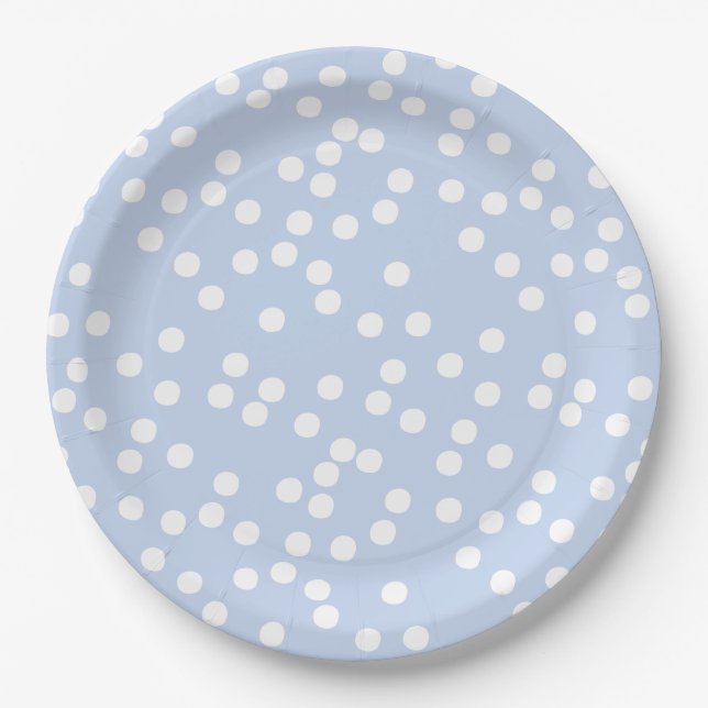 Baby Blue & White Confetti / Polkadots Paper Plates (Front)