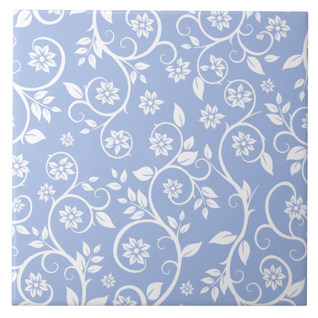 Baby blue &white floral pattern  ceramic tile (Front)
