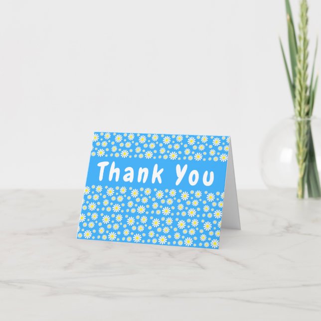 Baby Blue White Flowers, Groovy Daisy Thank You Card (Front)