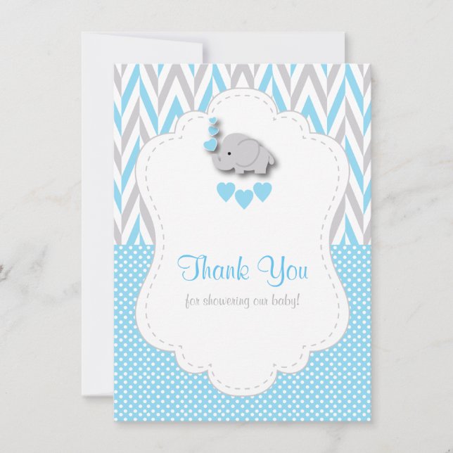 Baby Blue, White Gray Elephant Thank You (Front)
