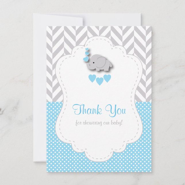 Baby Blue, White Gray Elephant 🐘 Thank You Card (Front)