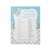 Baby Blue, White & Gray Monkey Baby Shower -Game 2 Notepad