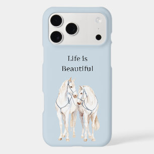 Baby Blue White Horses iPhone 17 Pro Max Case