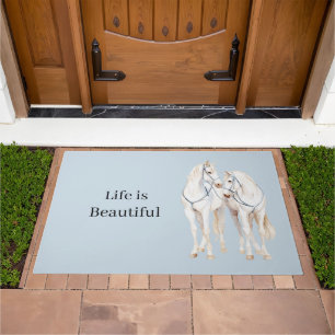 Baby Blue White Horses Doormat