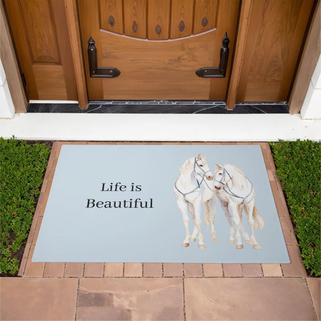 Baby Blue White Horses Doormat (Outdoor)