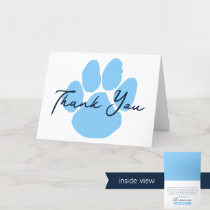 Baby Blue & White Paw Graduation Folding Letterpress Thank You Card