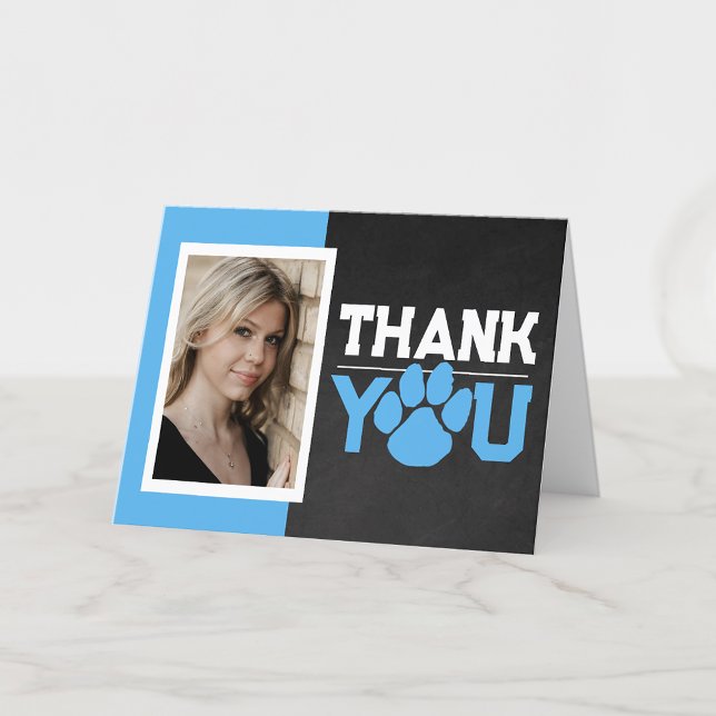 Baby Blue White Pawprint Graduation Photo Folding Thank You Card (Creator Uploaded)