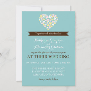 Baby Blue White Small Hearts Wedding Invitation
