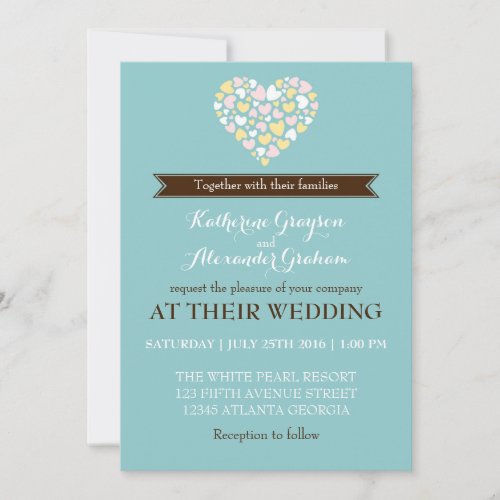 Baby Blue White Small Hearts Wedding Invitation