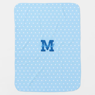 Baby Blue White Stars Monogrammed Warm Cozy Soft Blanket