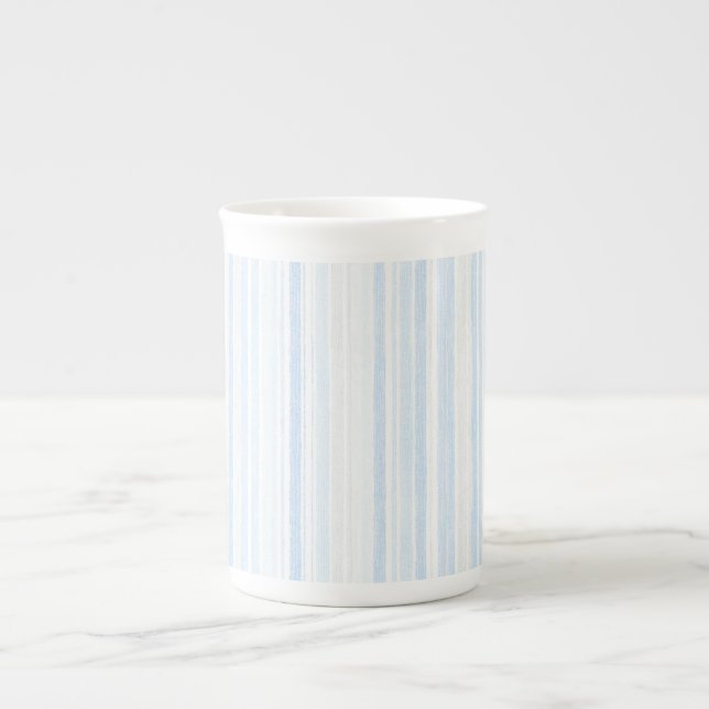 Baby Blue White Stripes Bone China Mug (Front)