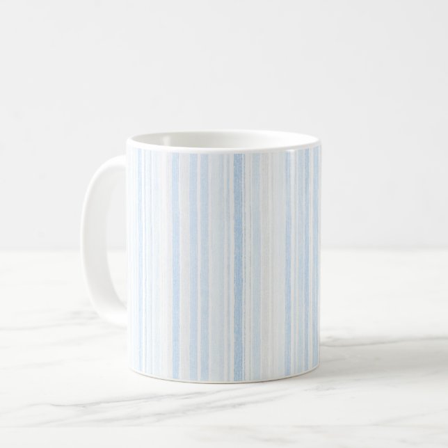 Baby Blue White Stripes Coffee Mug (Front Left)