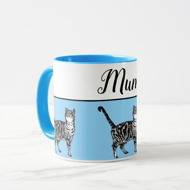 Baby Blue White Tabby cat Cats Whimsical Mom Mug (Front Left)