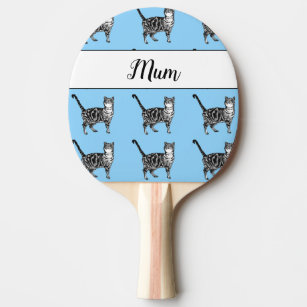 Baby Blue White Tabby cat Cats Whimsical Mom Ping Pong Paddle