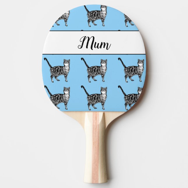 Baby Blue White Tabby cat Cats Whimsical Mom Ping Pong Paddle (Front)