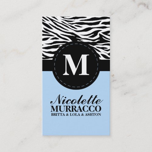 Baby Blue Wild Zebra Print Mommy Calling Card / Business Card Template
