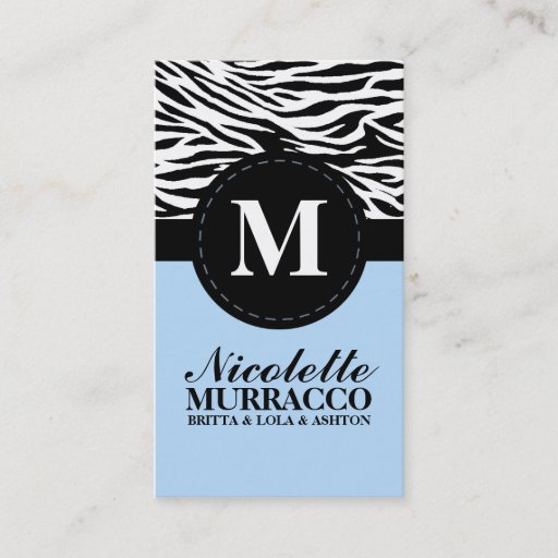 Customizable Baby Blue Wild Zebra Print Mommy Calling Card / Business Card Template