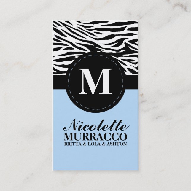 Baby Blue Wild Zebra Print Mommy Calling Card / (Front)