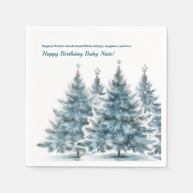 Baby Blue Winter Onederland 1st Birthday Party Napkins (Front)