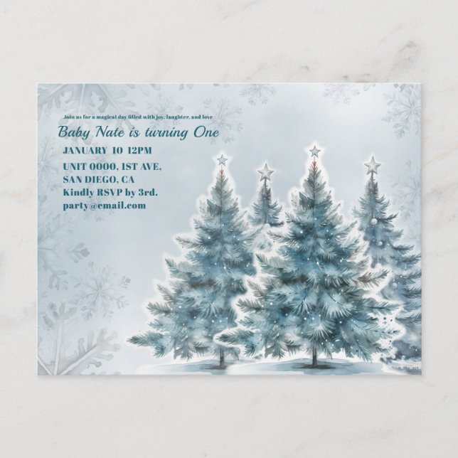 Baby Blue Winter Onederland Invitation Post Card (Front)