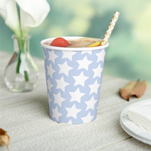 Baby Blue with a White Stars Pattern Paper Cups