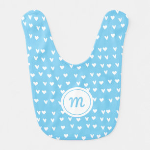 Baby Blue with White Hearts Monogram Baby Bib