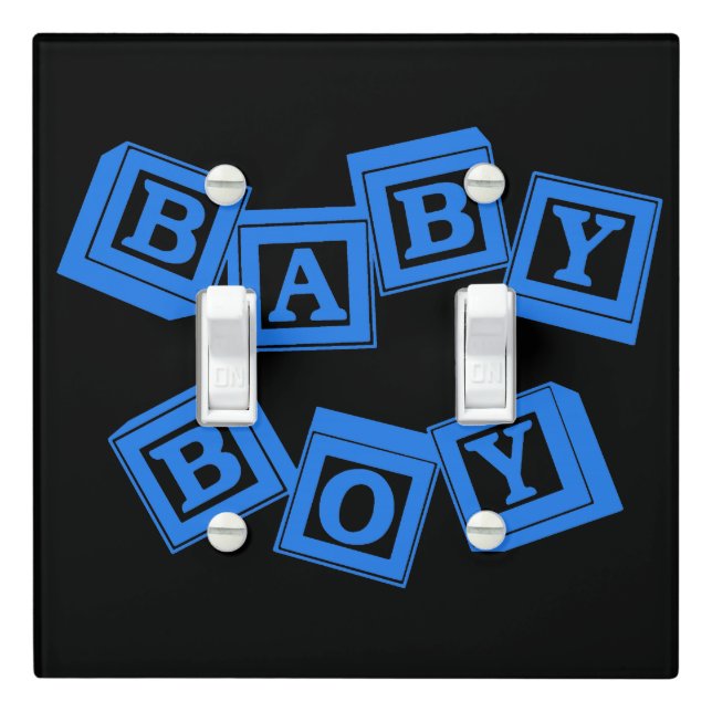 Baby Blue Wood Alphabet Cube Blocks Light Switch Cover (In Situ)