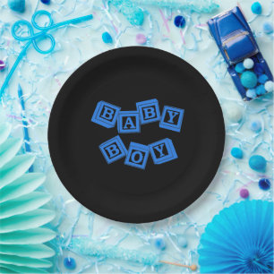 Baby Blue Wood Alphabet Cube Blocks Paper Plates