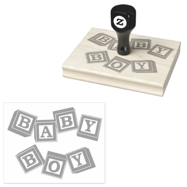 Baby Blue Wood Alphabet Cube Blocks Rubber Stamp (Stamped)