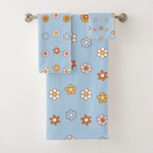 baby blue & yellow floral pattern bath towel set