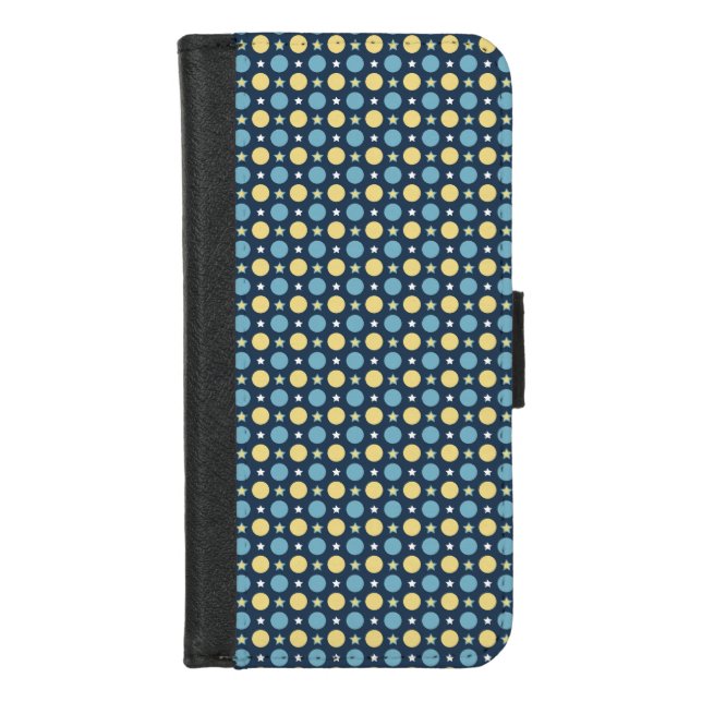 Baby Blue Yellow Polka Dots Pattern iPhone Wallet Case (Front)