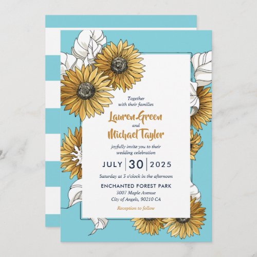 Baby Blue Yellow Sunflower Spring Floral Wedding Invitation