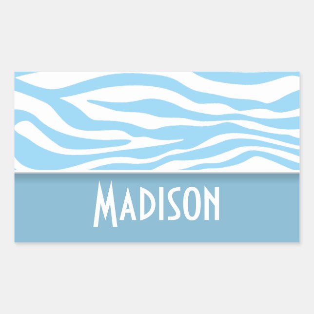 Baby Blue Zebra Animal Print; Personalized Rectangular Sticker (Front)