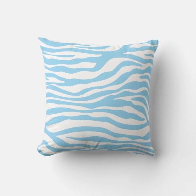 Baby Blue Zebra Animal Print Throw Pillow (Front)