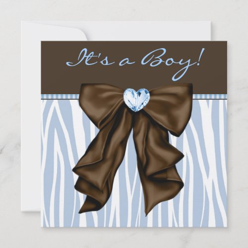 Baby Blue Zebra Brown Baby Boy Shower Personalized Invitations