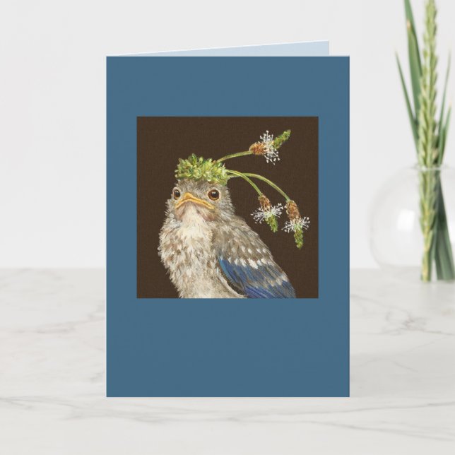 Baby bluebird with English plantain card (Front)