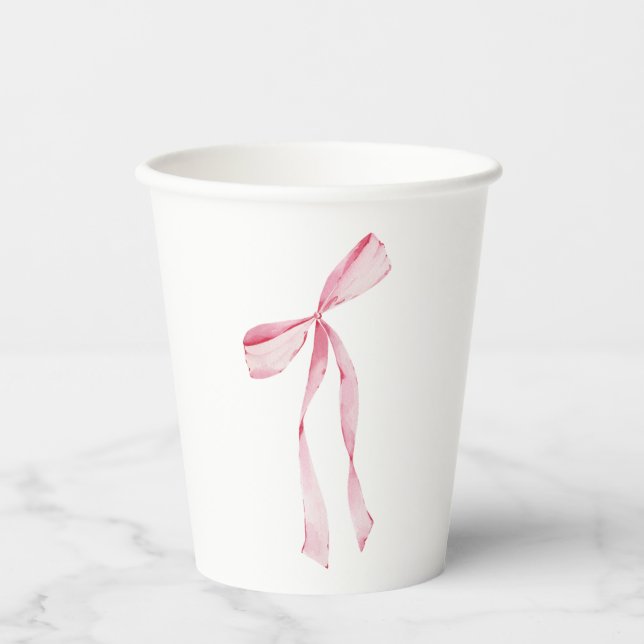 Baby Blush Watercolor Pink Bow Paper Cups (Front)
